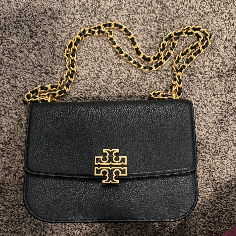 Tory Burch Black Crossbody Bag with Gold Chain